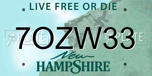 7OZW33 New Hampshire License Plate