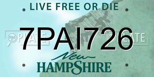 7PAI726 New Hampshire License Plate