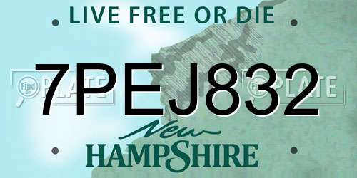 7PEJ832 New Hampshire License Plate