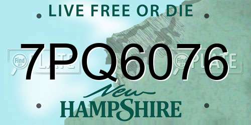 7PQ6076 New Hampshire License Plate