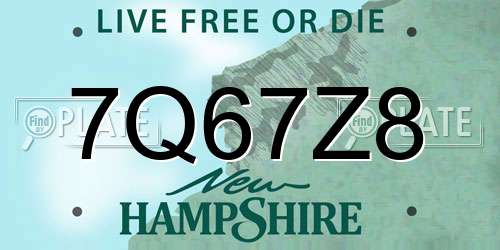 7Q67Z8 New Hampshire License Plate