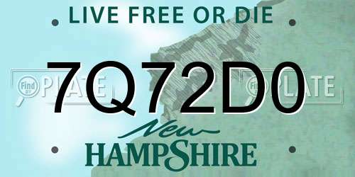 7Q72D0 New Hampshire License Plate