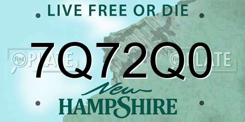 7Q72Q0 New Hampshire License Plate