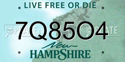 7Q85O4 New Hampshire License Plate