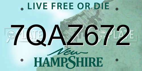 7QAZ672 New Hampshire License Plate