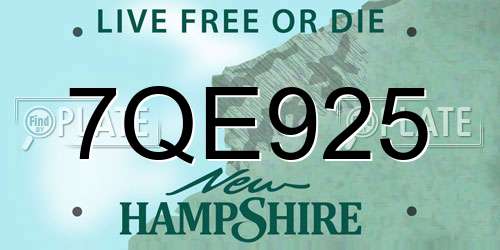 7QE925 New Hampshire License Plate