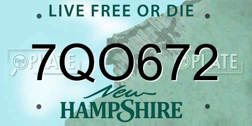 7QO672 New Hampshire License Plate