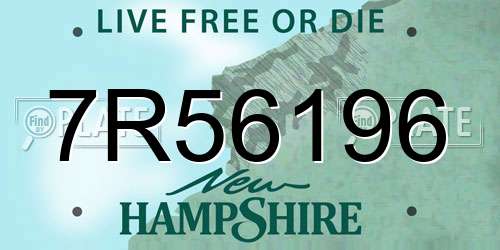 7R56196 New Hampshire License Plate