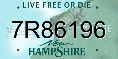 7R86196 New Hampshire License Plate