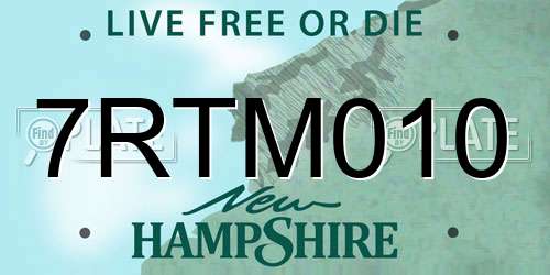 7RTM010 New Hampshire License Plate