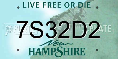 7S32D2 New Hampshire License Plate