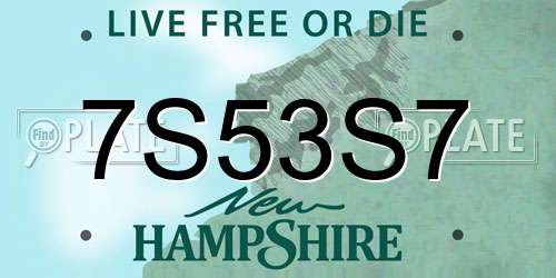 7S53S7 New Hampshire License Plate