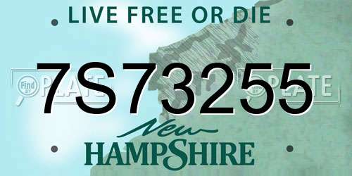 7S73255 New Hampshire License Plate