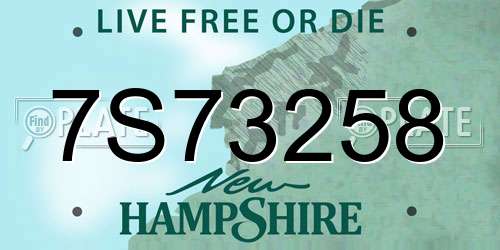 7S73258 New Hampshire License Plate