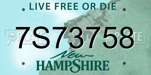7S73758 New Hampshire License Plate