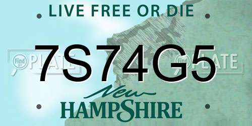 7S74G5 New Hampshire License Plate