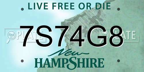 7S74G8 New Hampshire License Plate