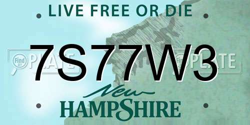 7S77W3 New Hampshire License Plate