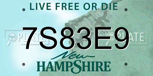 7S83E9 New Hampshire License Plate