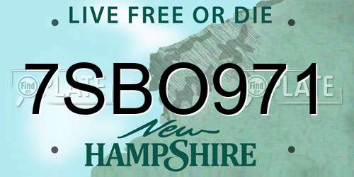 7SBO971 New Hampshire License Plate