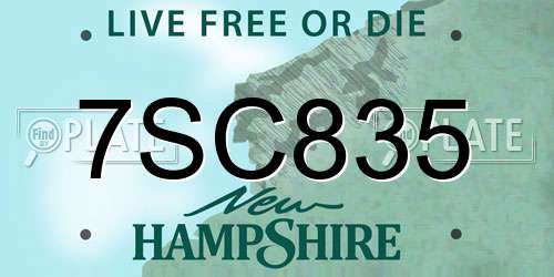 7SC835 New Hampshire License Plate