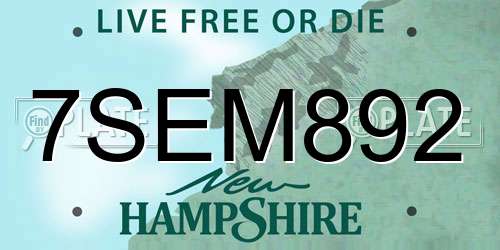 7SEM892 New Hampshire License Plate