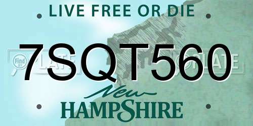 7SQT560 New Hampshire License Plate