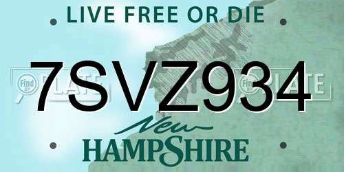 7SVZ934 New Hampshire License Plate