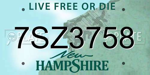7SZ3758 New Hampshire License Plate