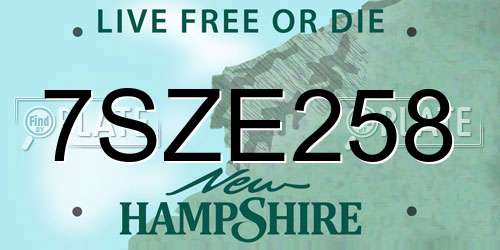 7SZE258 New Hampshire License Plate