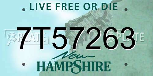7T57263 New Hampshire License Plate