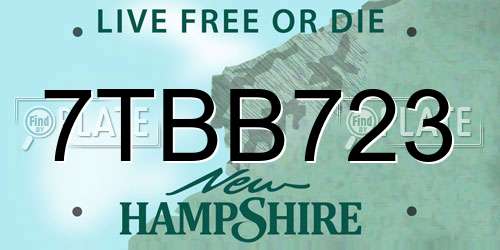 7TBB723 New Hampshire License Plate