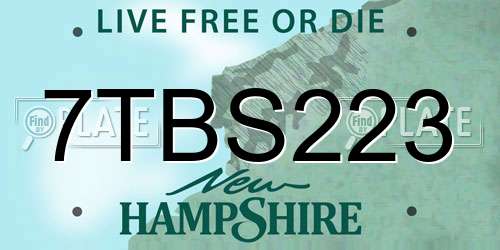 7TBS223 New Hampshire License Plate