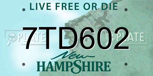 7TD602 New Hampshire License Plate