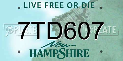 7TD607 New Hampshire License Plate