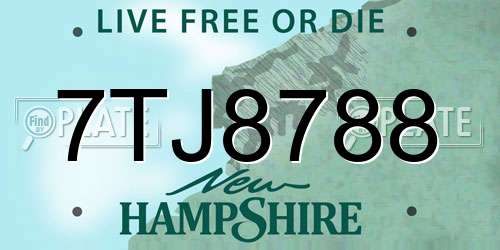7TJ8788 New Hampshire License Plate