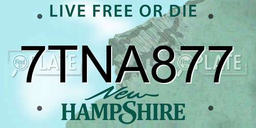 7TNA877 New Hampshire License Plate