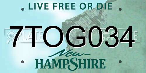 7TOG034 New Hampshire License Plate
