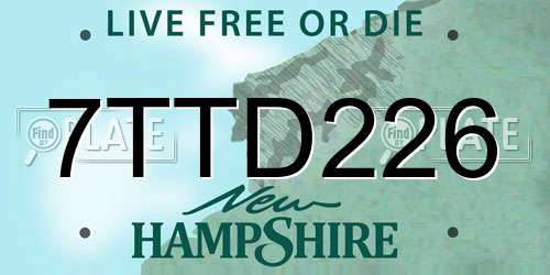 7TTD226 New Hampshire License Plate