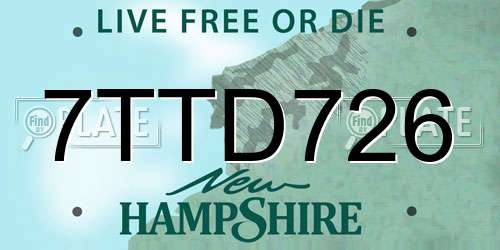 7TTD726 New Hampshire License Plate
