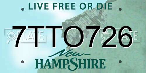 7TTO726 New Hampshire License Plate