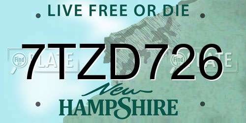7TZD726 New Hampshire License Plate