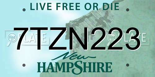 7TZN223 New Hampshire License Plate