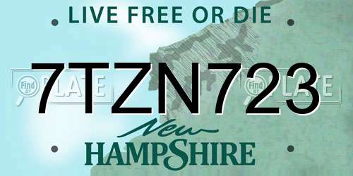 7TZN723 New Hampshire License Plate