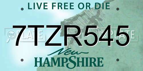7TZR545 New Hampshire License Plate
