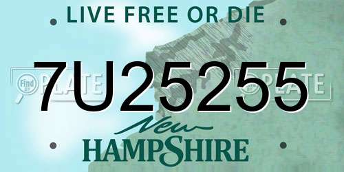 7U25255 New Hampshire License Plate