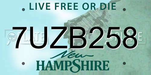 7UZB258 New Hampshire License Plate