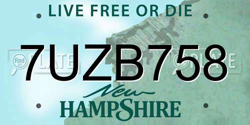 7UZB758 New Hampshire License Plate