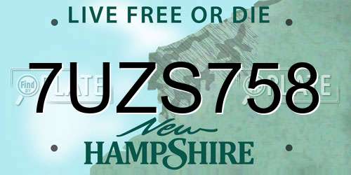 7UZS758 New Hampshire License Plate
