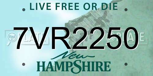 7VR2250 New Hampshire License Plate